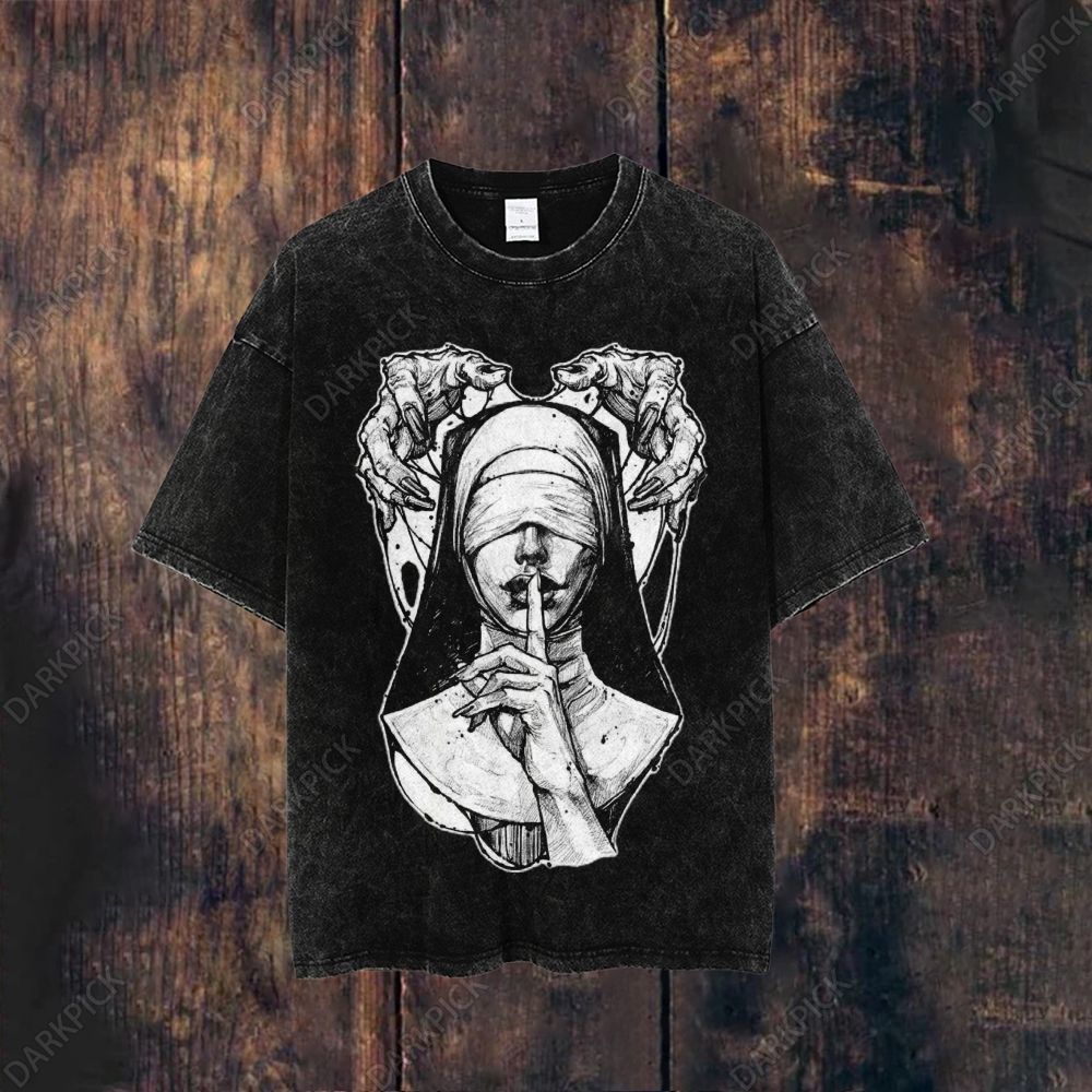 Dark Nun Printed Washed T-shirt