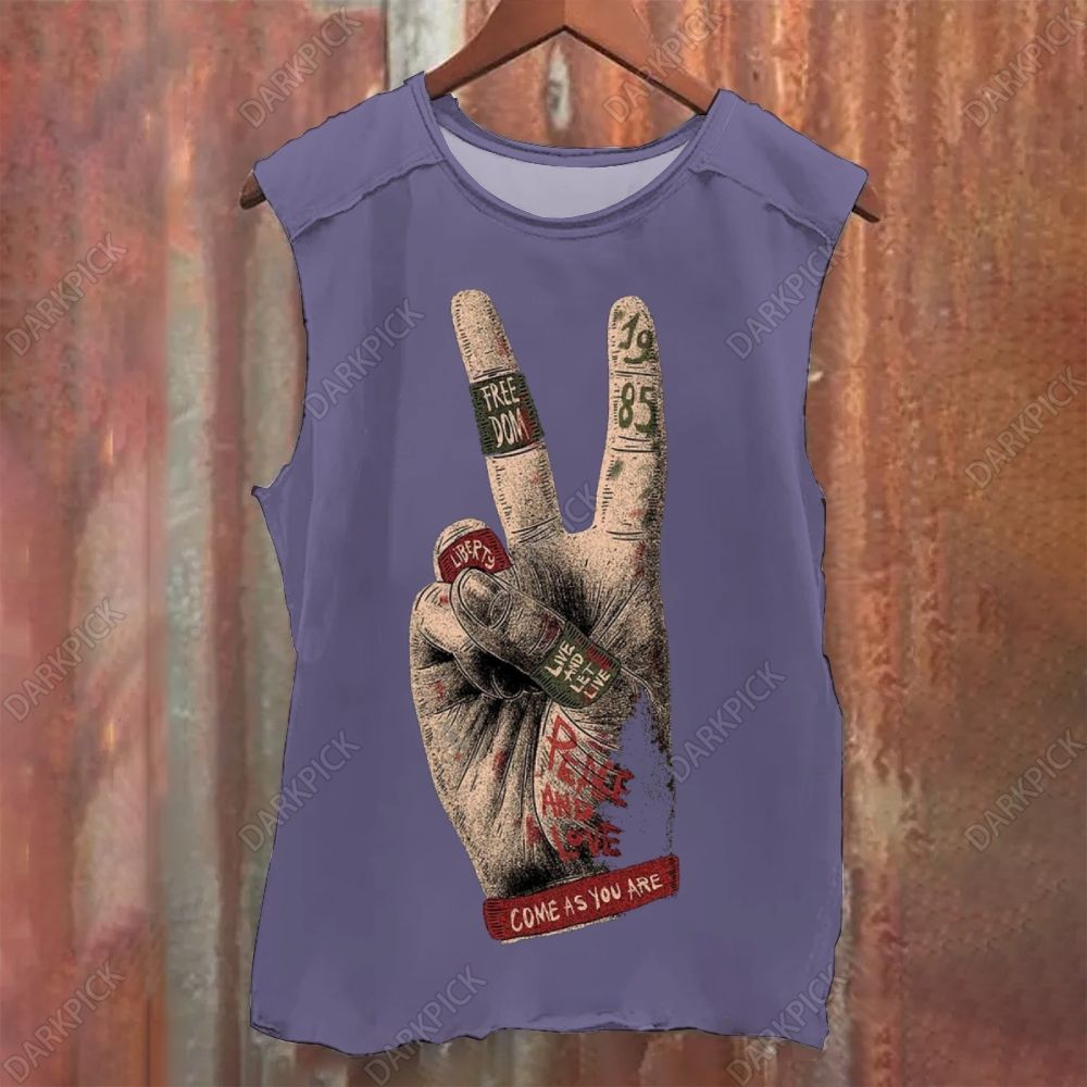 Music V Sign Illustration Art Vintage Washed Tank Top