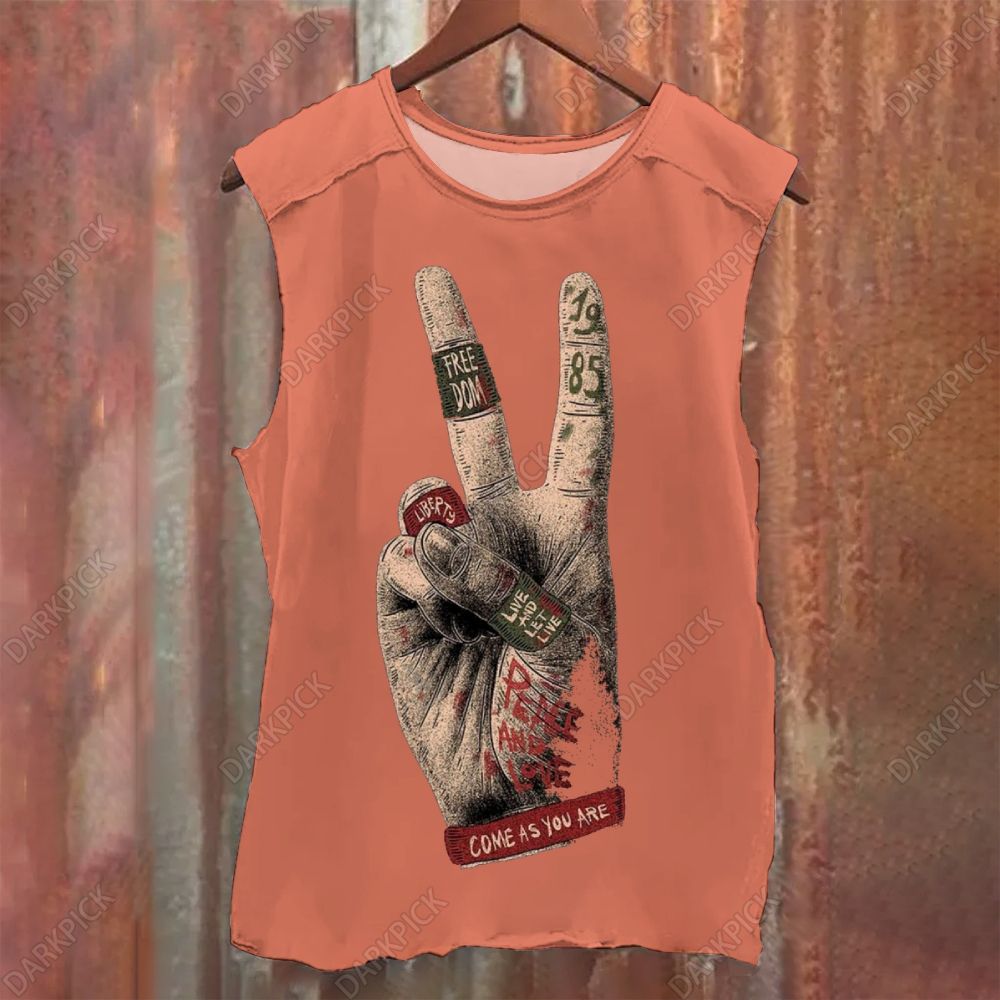 Music V Sign Illustration Art Vintage Washed Tank Top