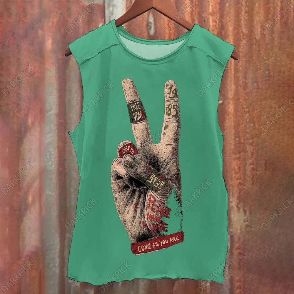 Music V Sign Illustration Art Vintage Washed Tank Top