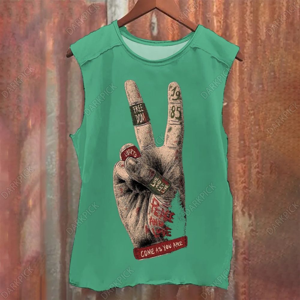 Music V Sign Illustration Art Vintage Washed Tank Top