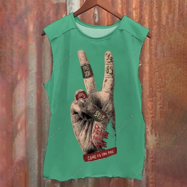Music V Sign Illustration Art Vintage Washed Tank Top