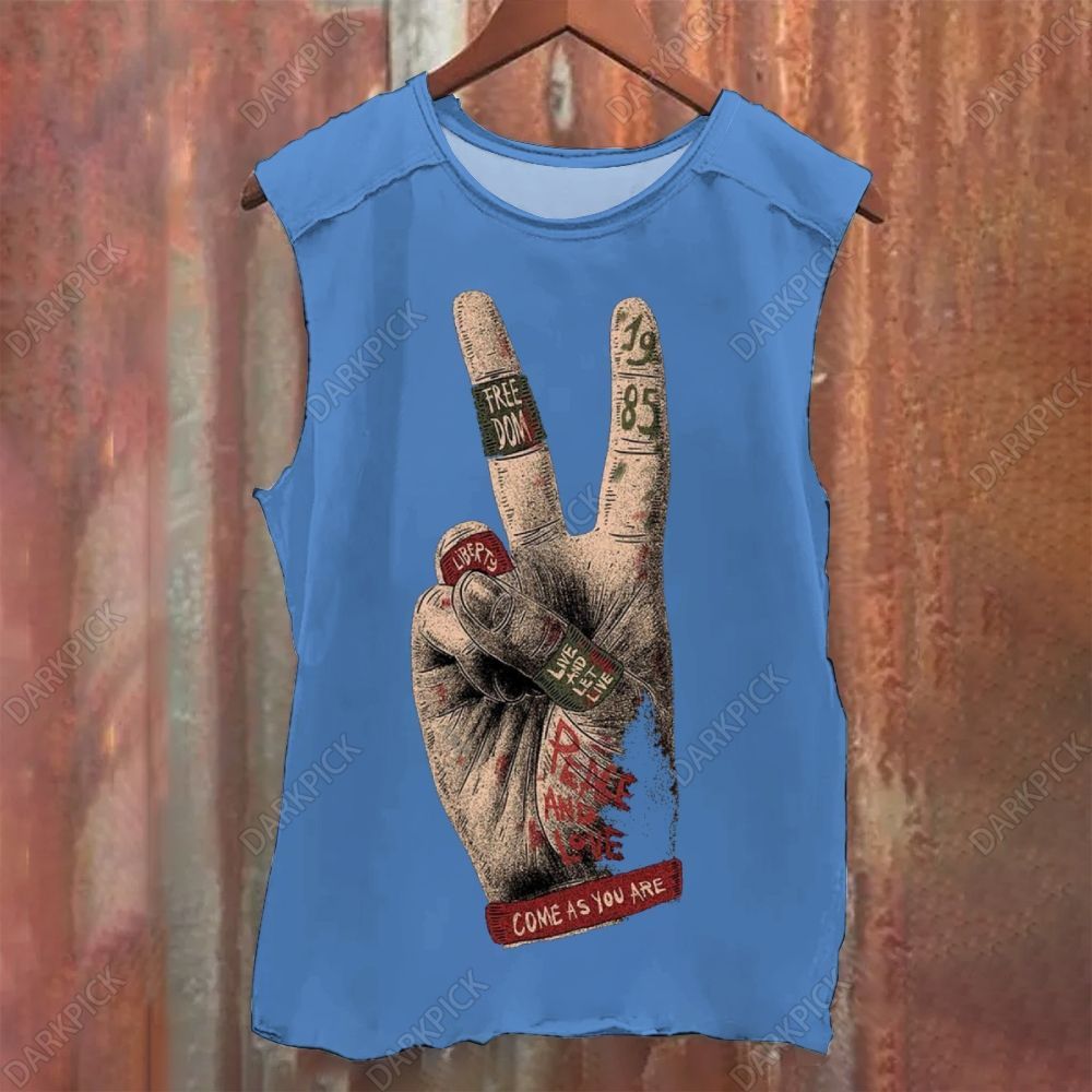 Music V Sign Illustration Art Vintage Washed Tank Top
