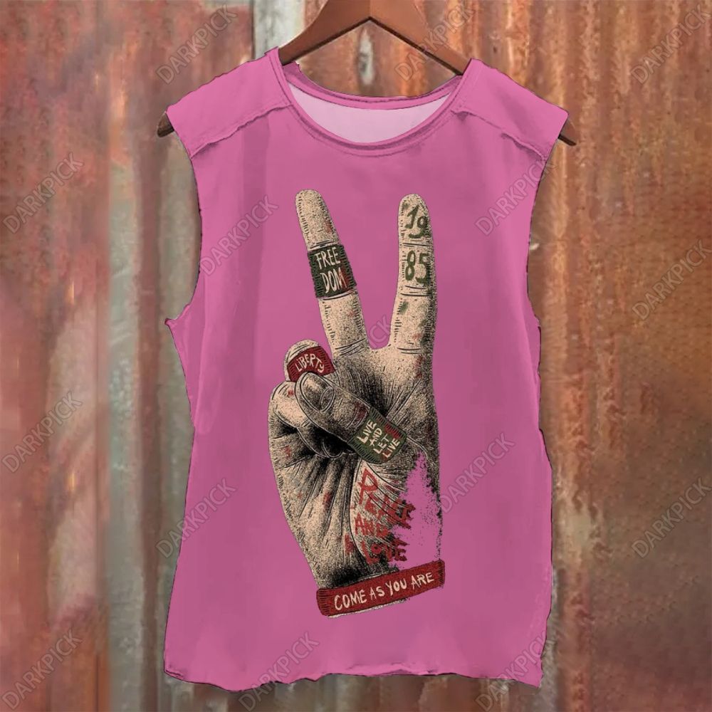 Music V Sign Illustration Art Vintage Washed Tank Top