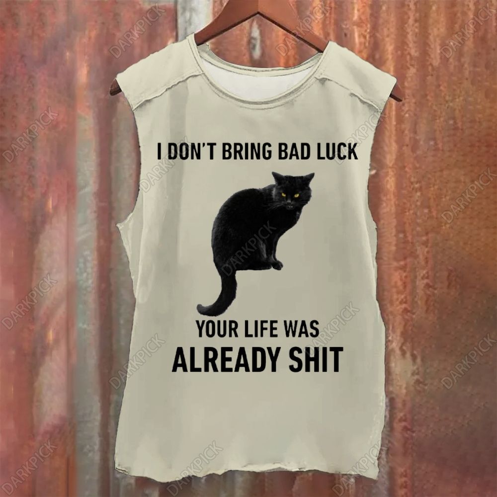I Don't Bring Bad Luck Black Cat Vintage Washed Tank Top