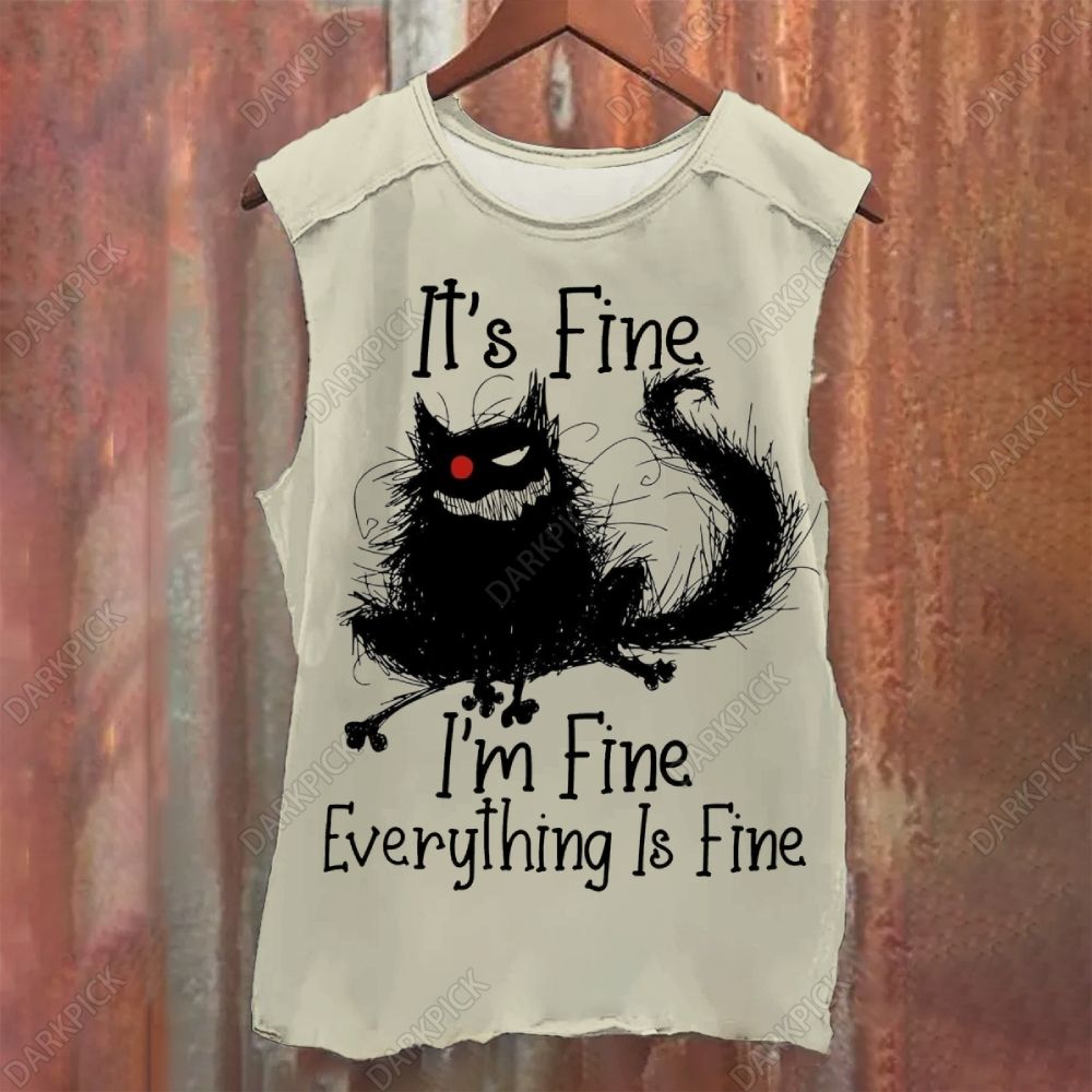 It's Fine I'm Fine Cat Vintage Washed Tank Top