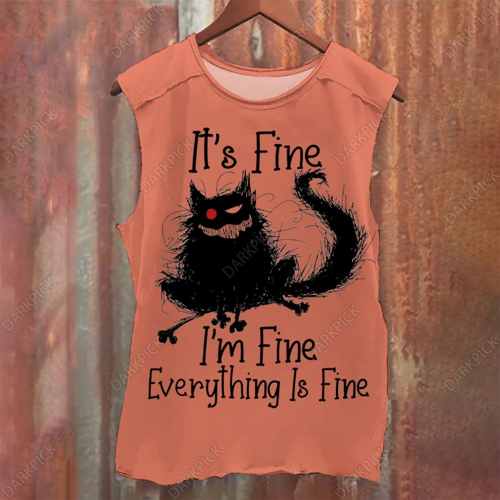 It's Fine I'm Fine Cat Vintage Washed Tank Top