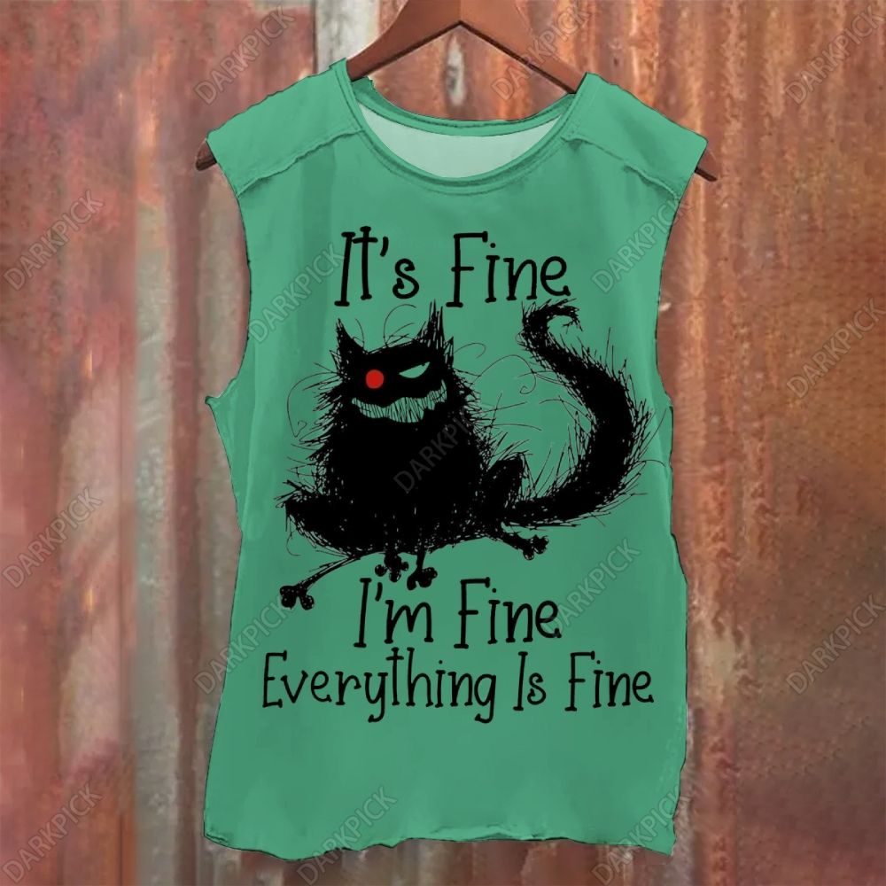It's Fine I'm Fine Cat Vintage Washed Tank Top