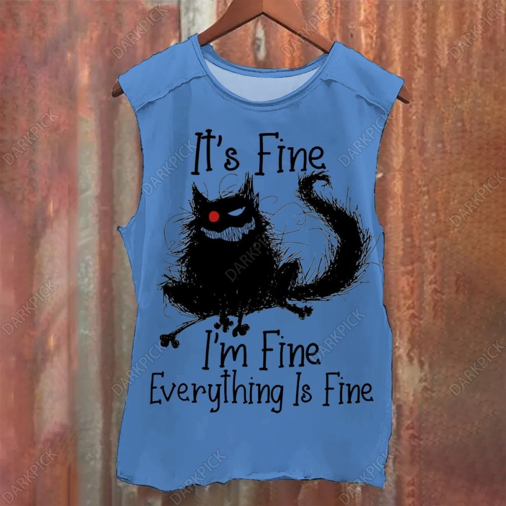 It's Fine I'm Fine Cat Vintage Washed Tank Top
