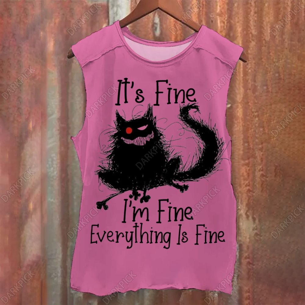 It's Fine I'm Fine Cat Vintage Washed Tank Top