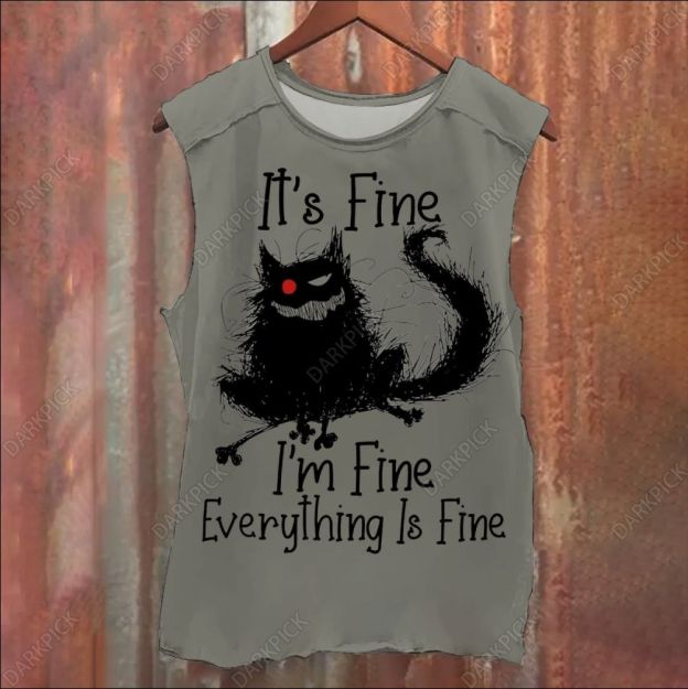 It's Fine I'm Fine Cat Vintage Washed Tank Top