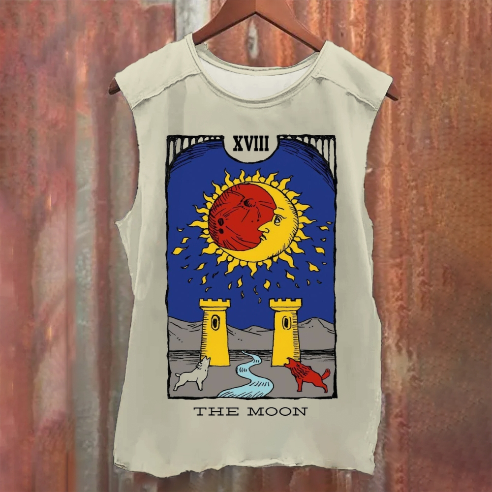Vintage Washed The Moon Tarot Card Tank Top