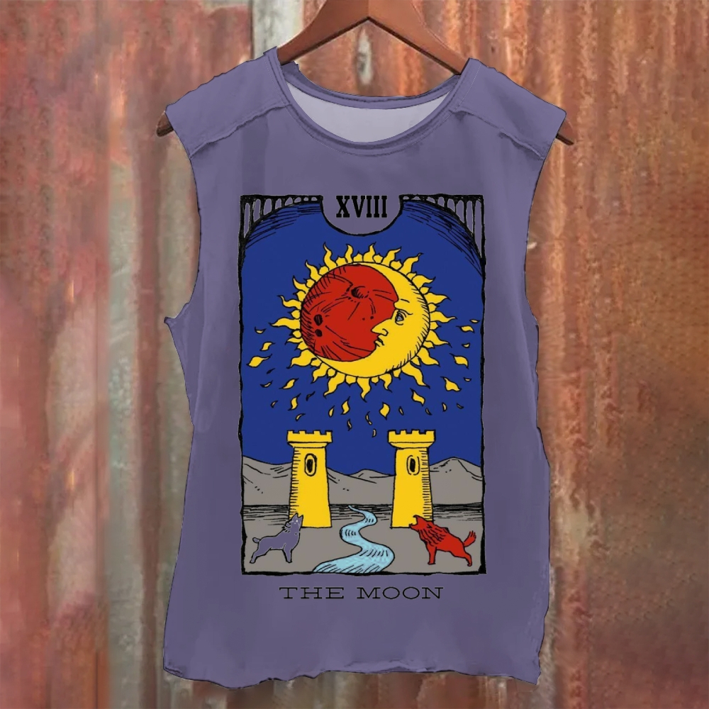 Vintage Washed The Moon Tarot Card Tank Top