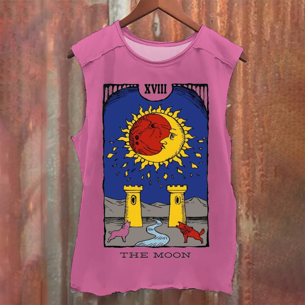 Vintage Washed The Moon Tarot Card Tank Top