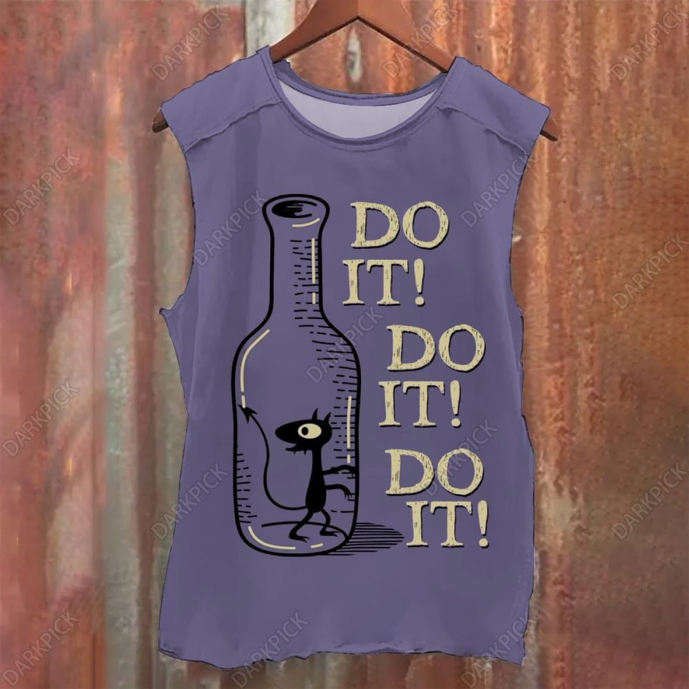 Cotton Funny mouse falling into the bottle Do It Vintage Washed Tank Top