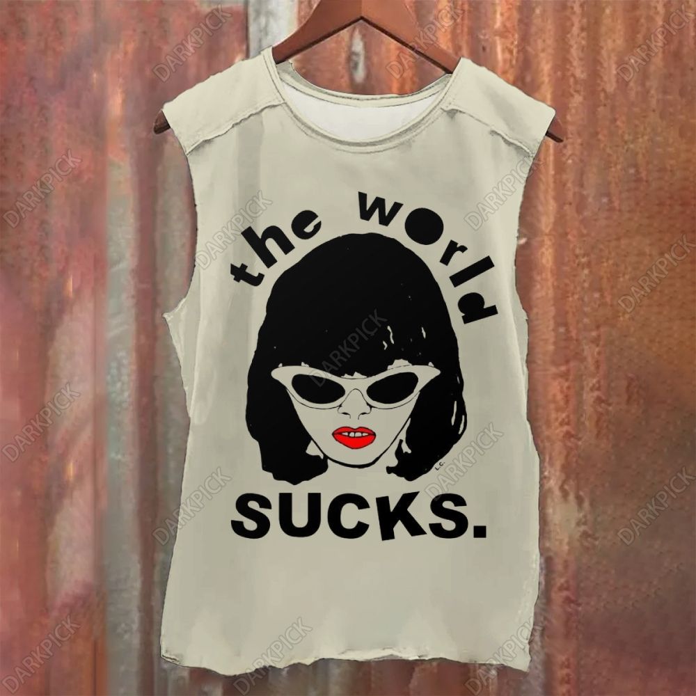 Vintage Washed The World Sucks Illustration Tank Top