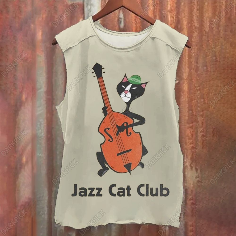 Jazz Cat Club Illustrations Vintage Washed Tank Top