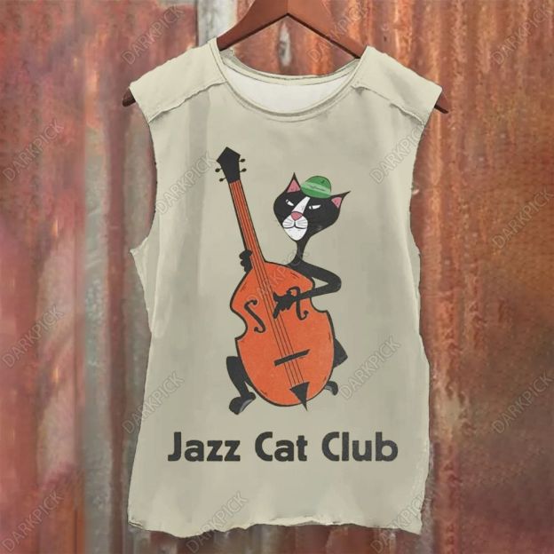 Jazz Cat Club Illustrations Vintage Washed Tank Top