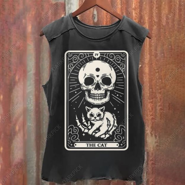 Vintage Washed The Cat Tarot Skull Tank Top