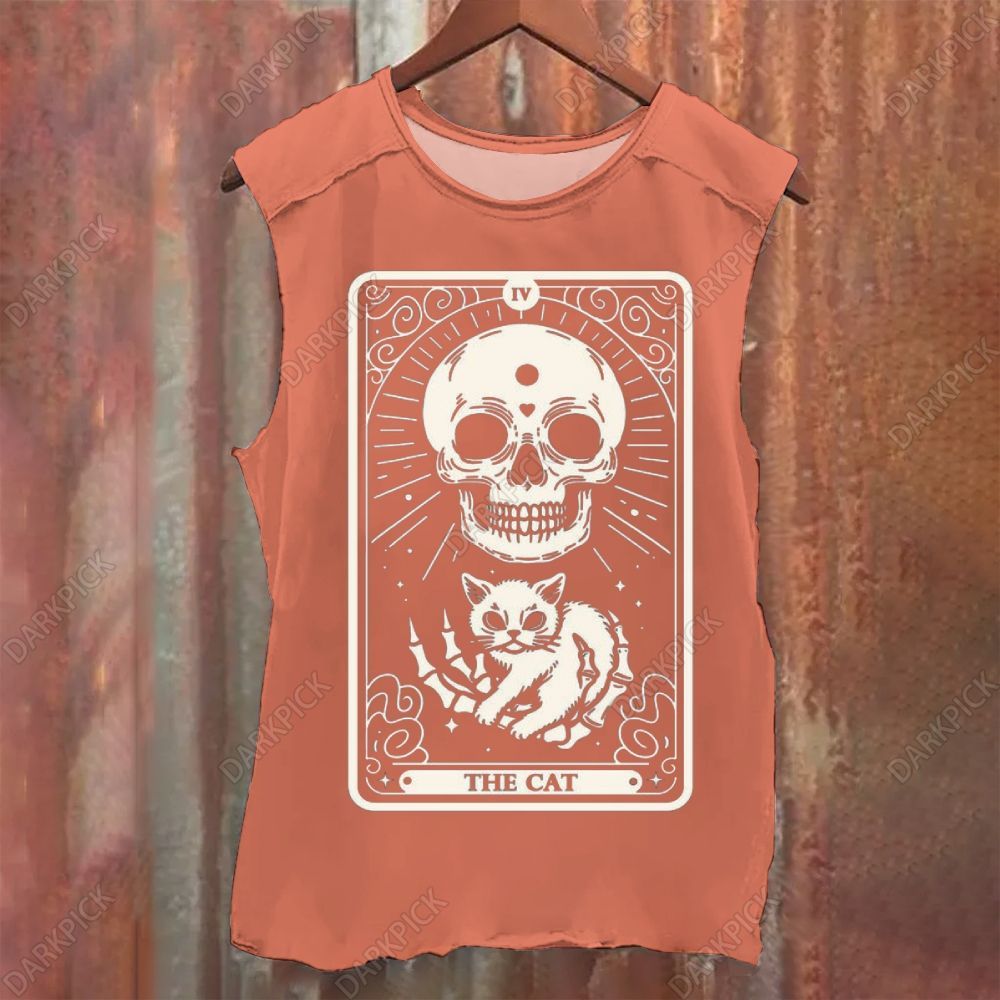 Vintage Washed The Cat Tarot Skull Tank Top