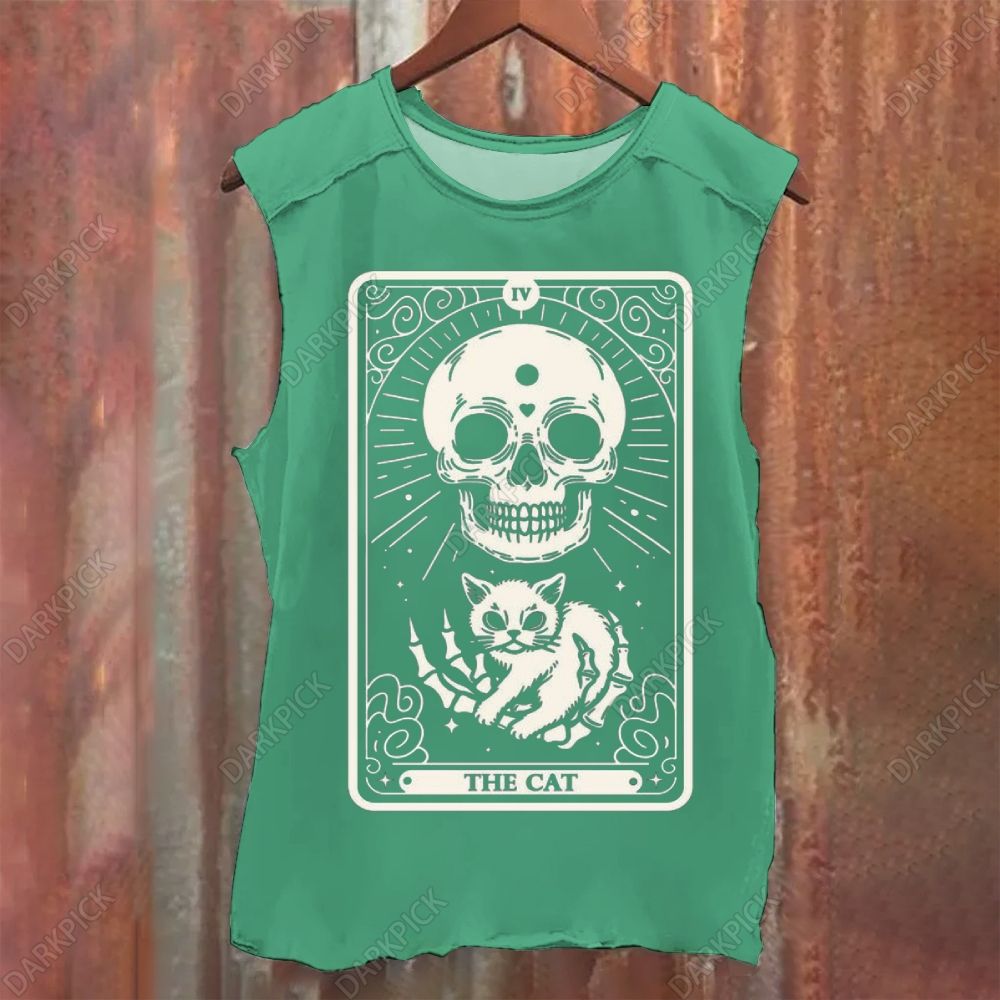 Vintage Washed The Cat Tarot Skull Tank Top