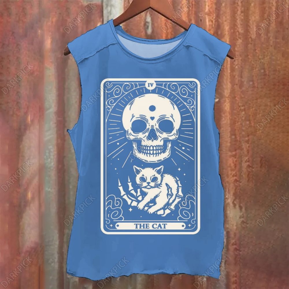 Vintage Washed The Cat Tarot Skull Tank Top