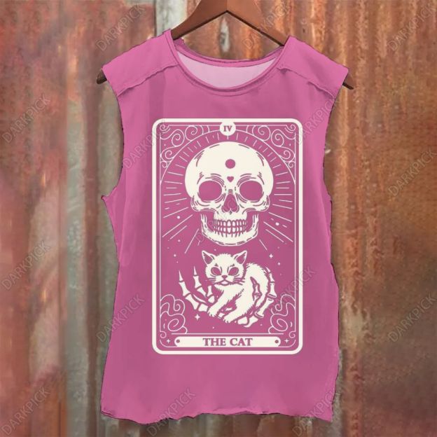 Vintage Washed The Cat Tarot Skull Tank Top