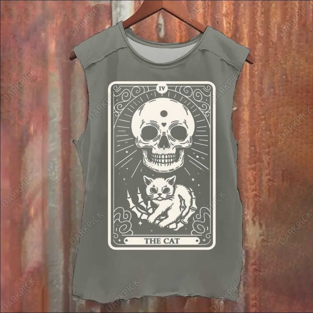 Vintage Washed The Cat Tarot Skull Tank Top