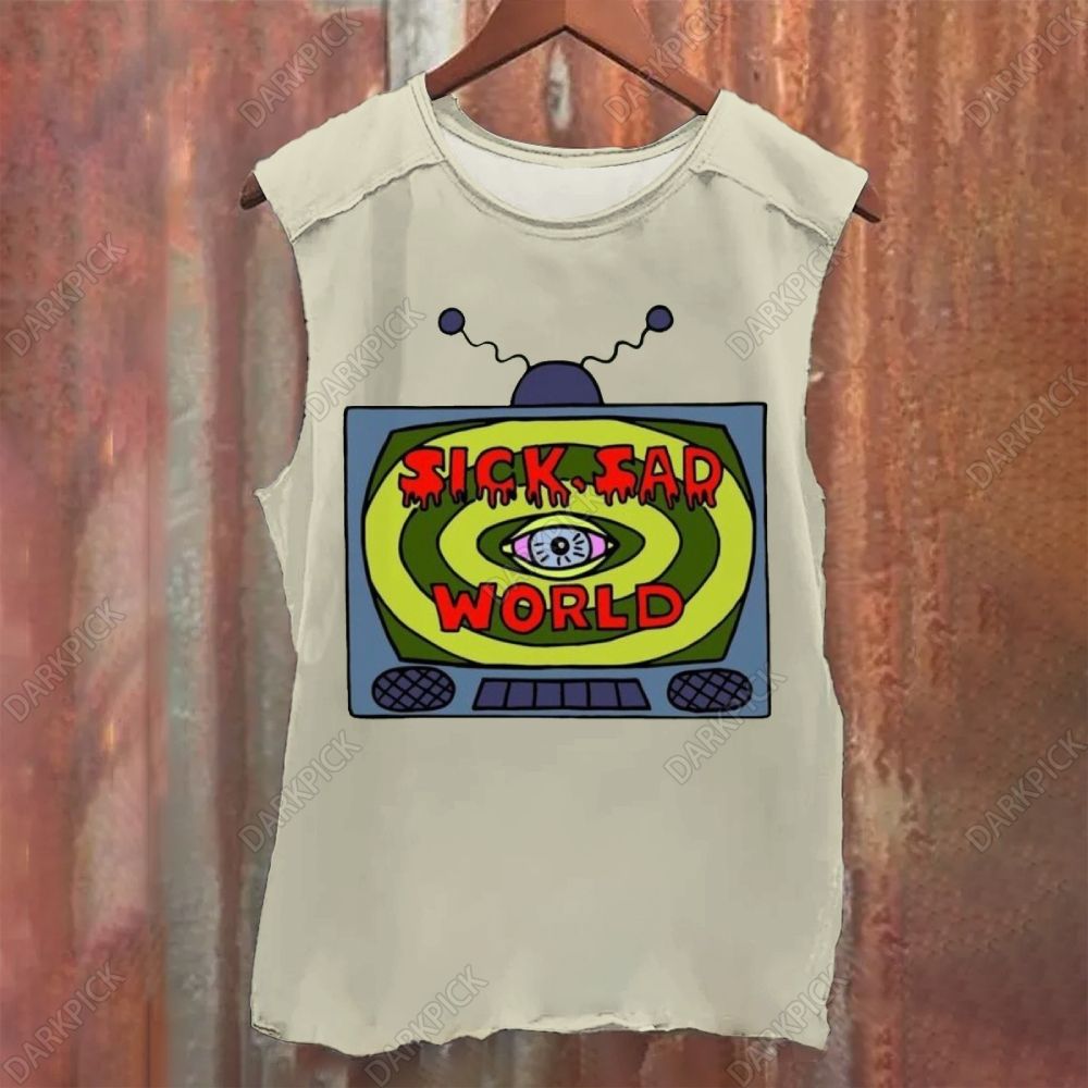 Vintage Washed Sick Sad World Art Illustration Tank Top
