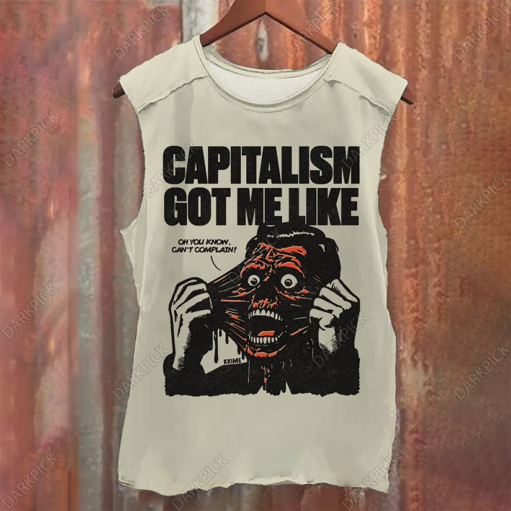 Vintage Washed Capitalism Illustration Tank Top