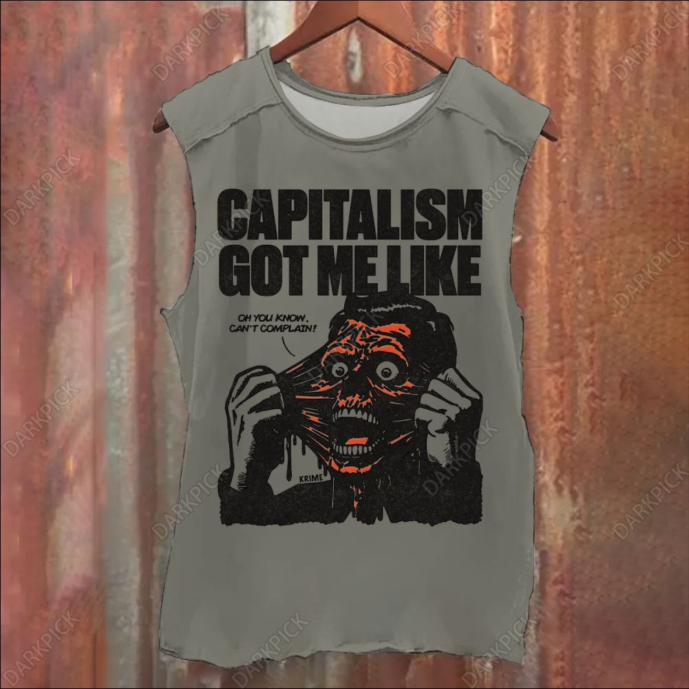 Vintage Washed Capitalism Illustration Tank Top