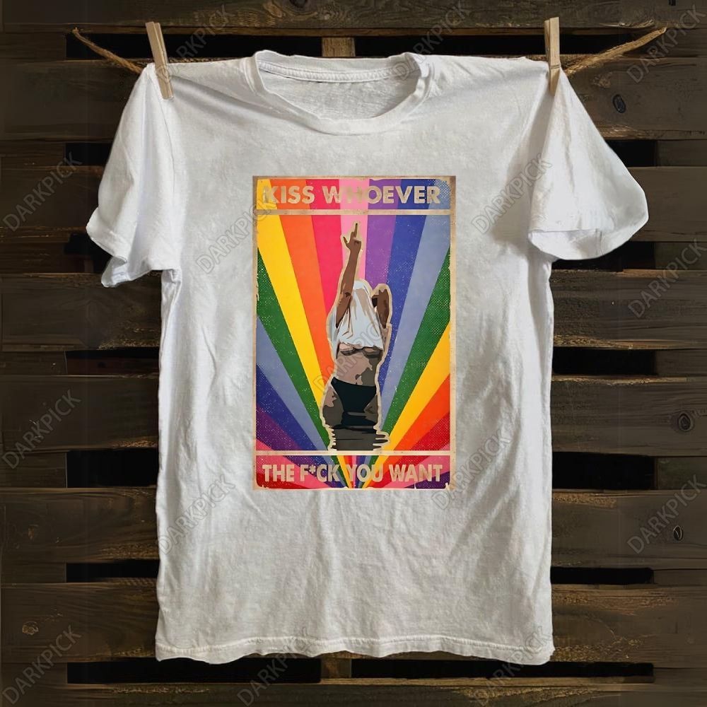 Queer Pride Day Rainbow Color Element Kiss Whoever The Fuck You Want Cotton T-shirt
