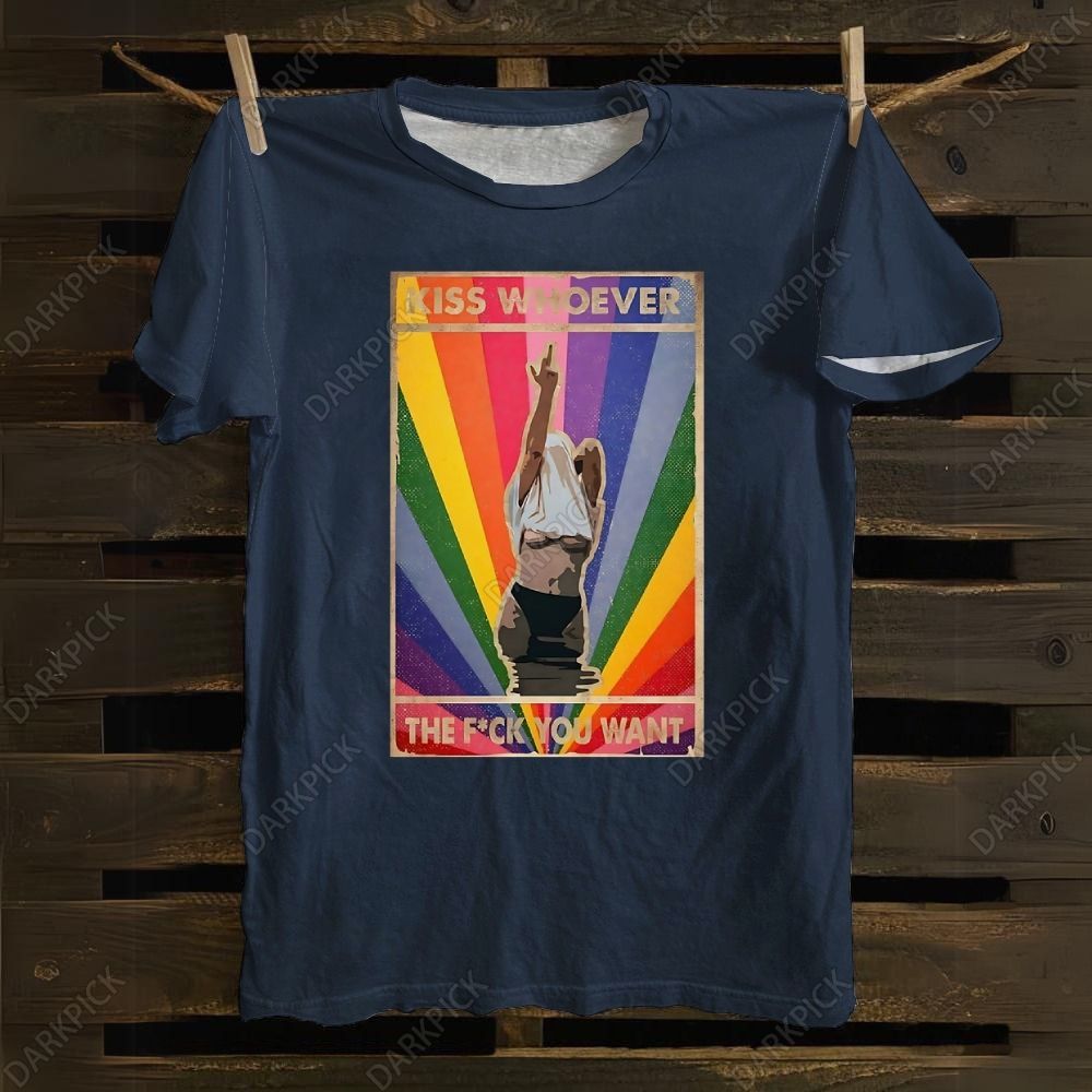 Queer Pride Day Rainbow Color Element Kiss Whoever The Fuck You Want Cotton T-shirt