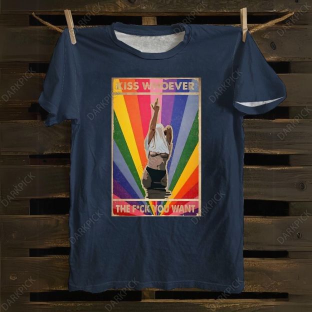 Queer Pride Day Rainbow Color Element Kiss Whoever The Fuck You Want Cotton T-shirt