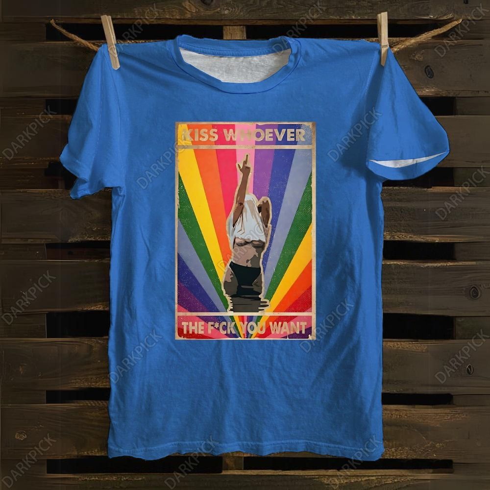 Queer Pride Day Rainbow Color Element Kiss Whoever The Fuck You Want Cotton T-shirt