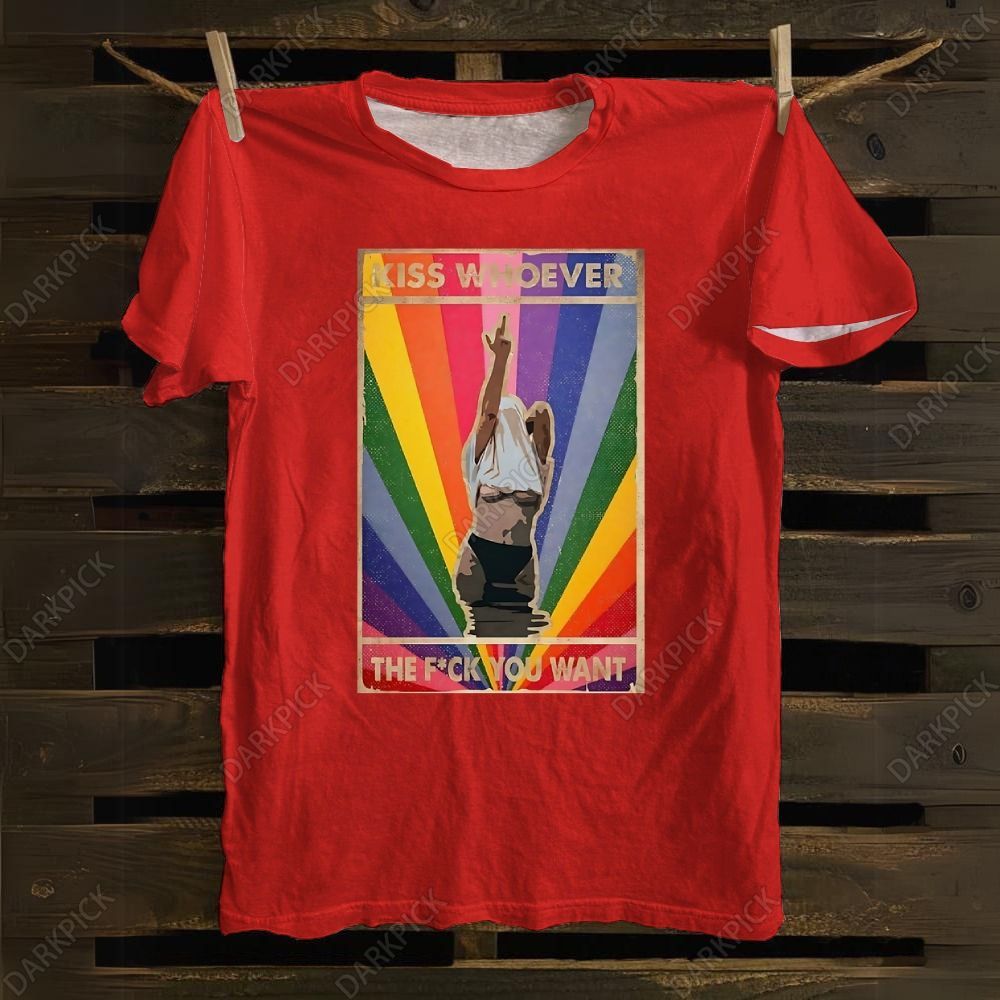Queer Pride Day Rainbow Color Element Kiss Whoever The Fuck You Want Cotton T-shirt