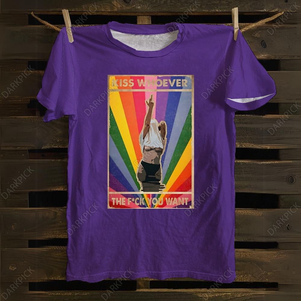 Queer Pride Day Rainbow Color Element Kiss Whoever The Fuck You Want Cotton T-shirt