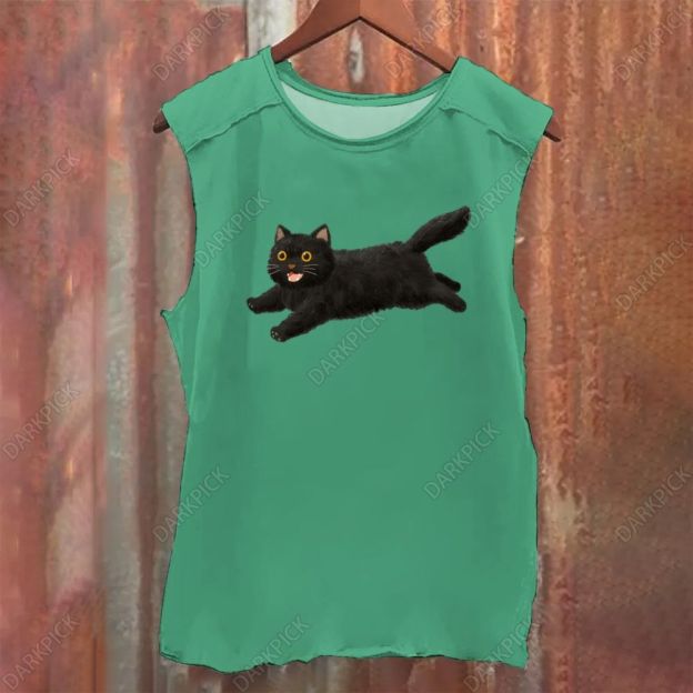 Cartoon black cat Vintage Washed Tank Top