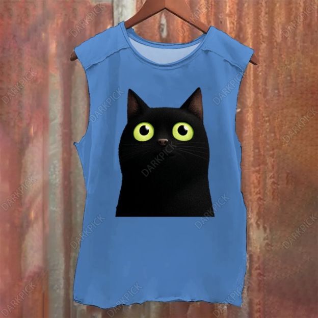 Cartoon black cat Vintage Washed Tank Top