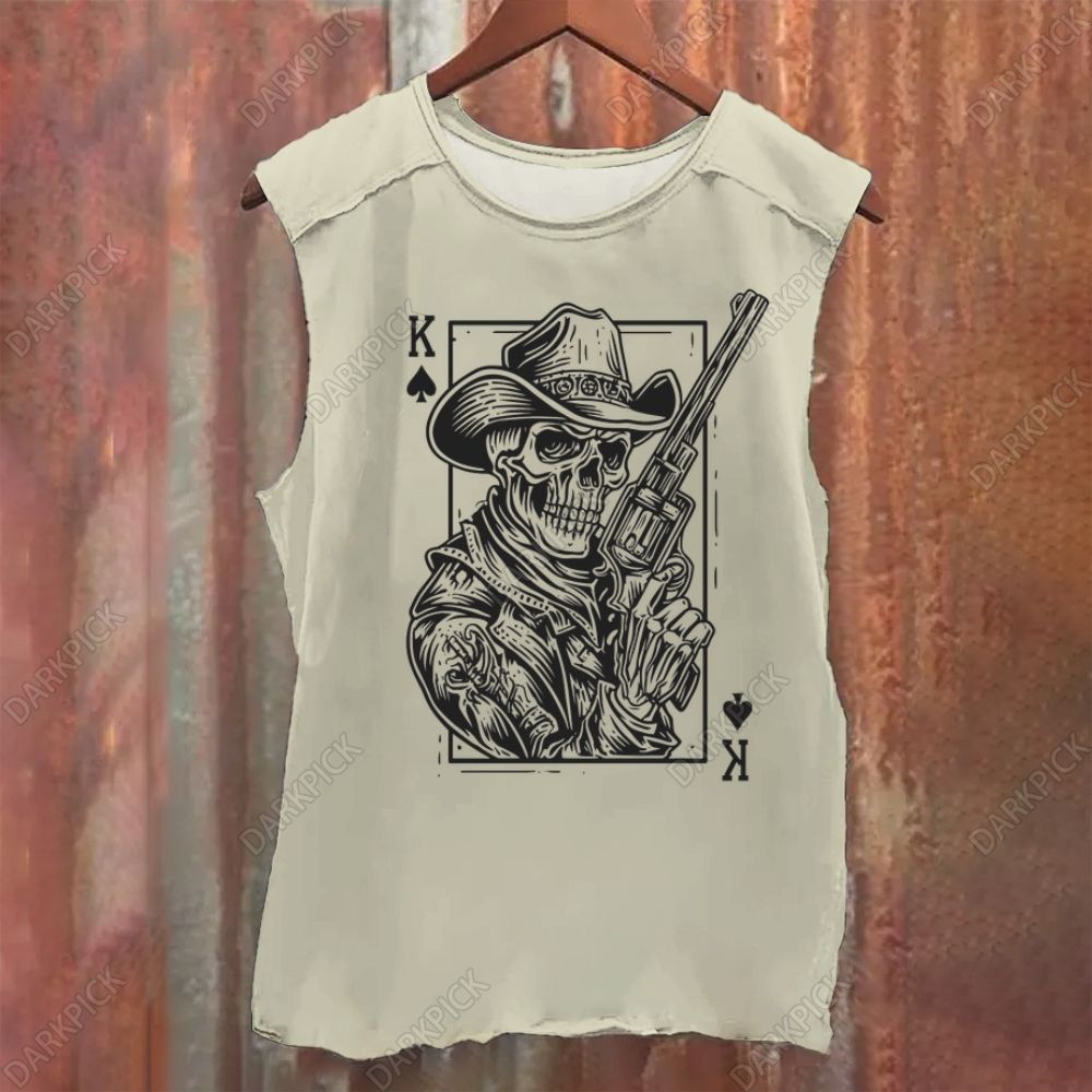 Skeleton Mafia Cowboy Tarot Card Vintage Washed Tank Top