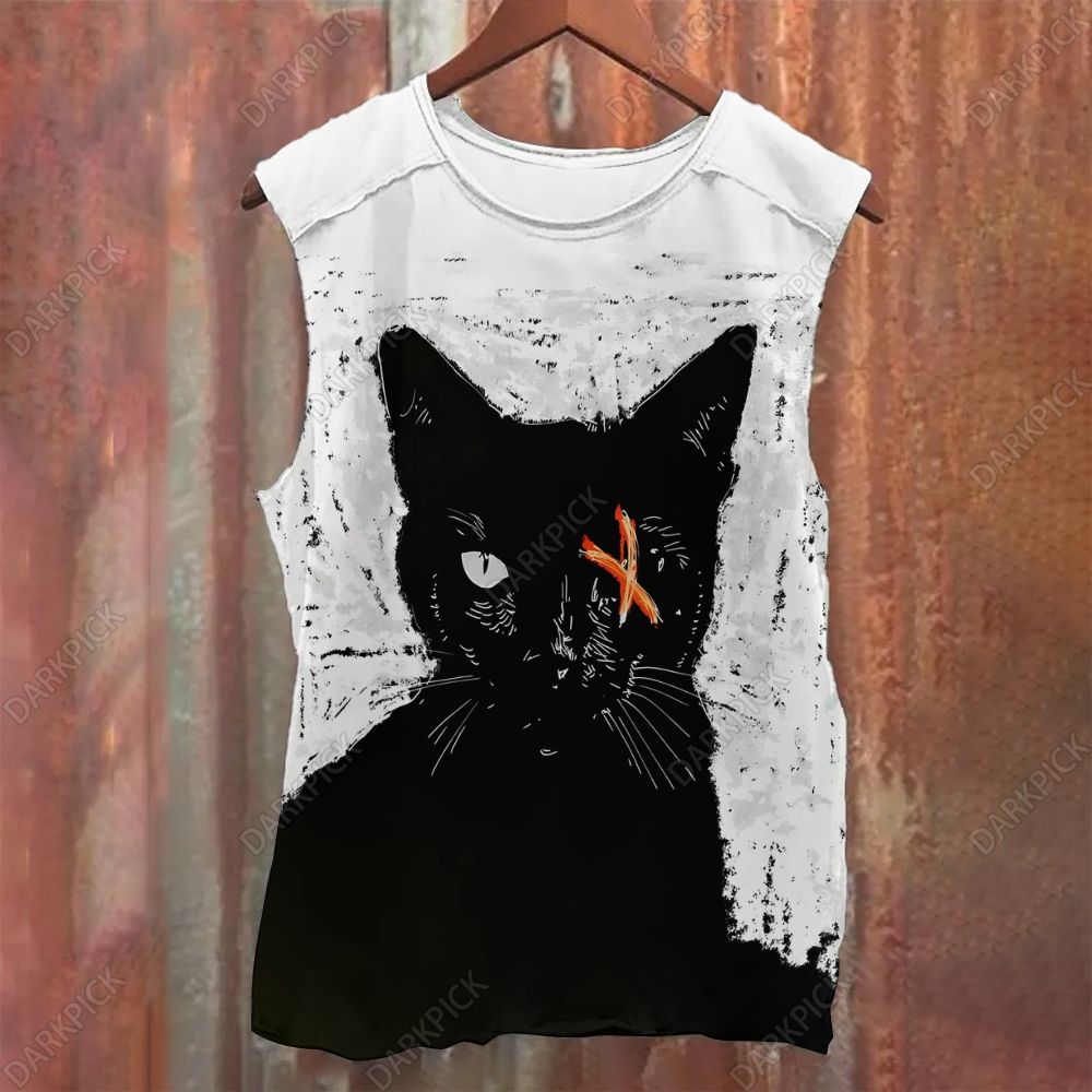 Edgar Allan Poe Funny Black Meowie Cat  Casual Printed Tank Top