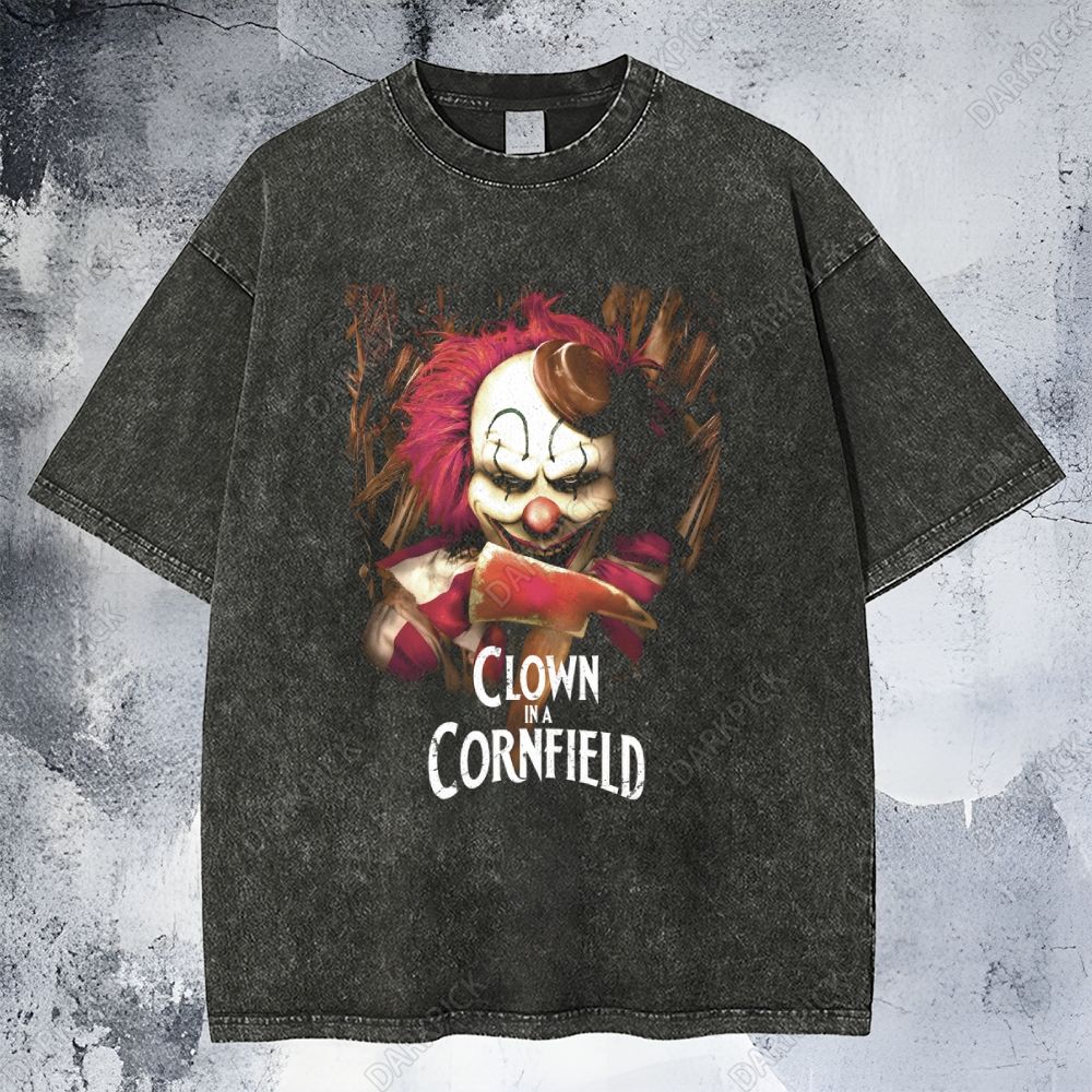 Clown in a Cornfield Horror Movie Washed T-Shirt 