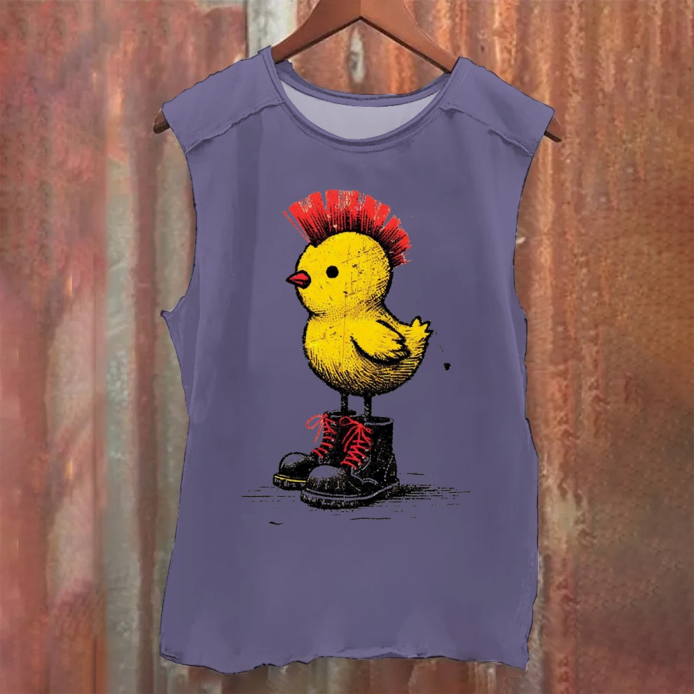 Funny Yellow Chick Cool Punk Washed Tank Top