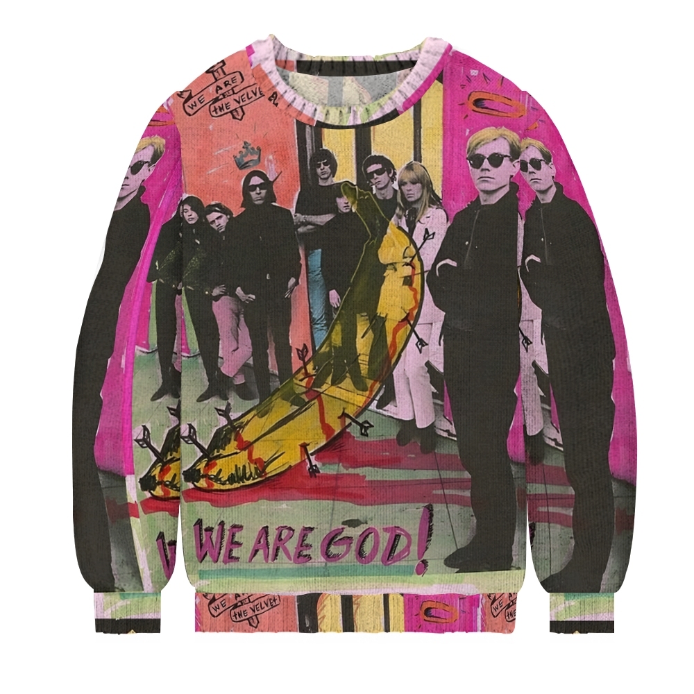 Retro Pop Art Inspired Velvet Underground Men's Print Casual Knit Crew Neck Sweater