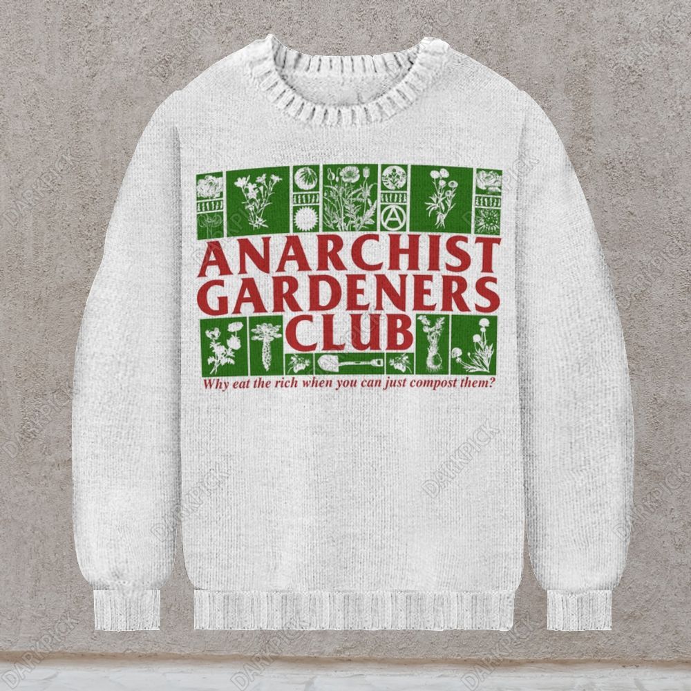 Anarchist Gardeners Club Men's Print Casual Knit Crew Neck Sweater