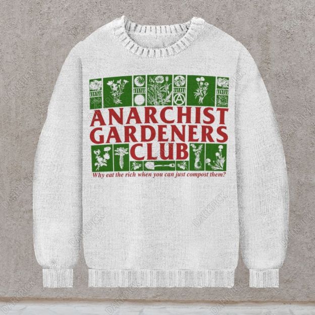 Anarchist Gardeners Club Men's Print Casual Knit Crew Neck Sweater