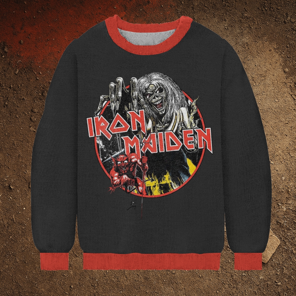 Iron Maiden Men's Print Casual Knit Crew Neck Sweater