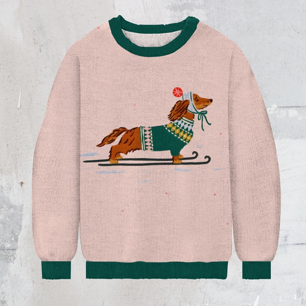 Dachshund Men's Print Casual Knit Crew Neck Sweater