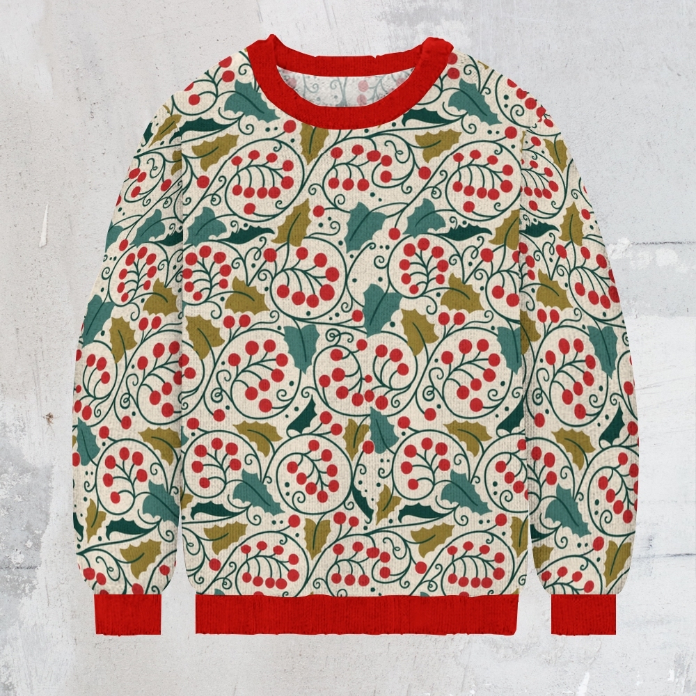 Vine Pattern Men's Print Casual Knit Crew Neck Sweater