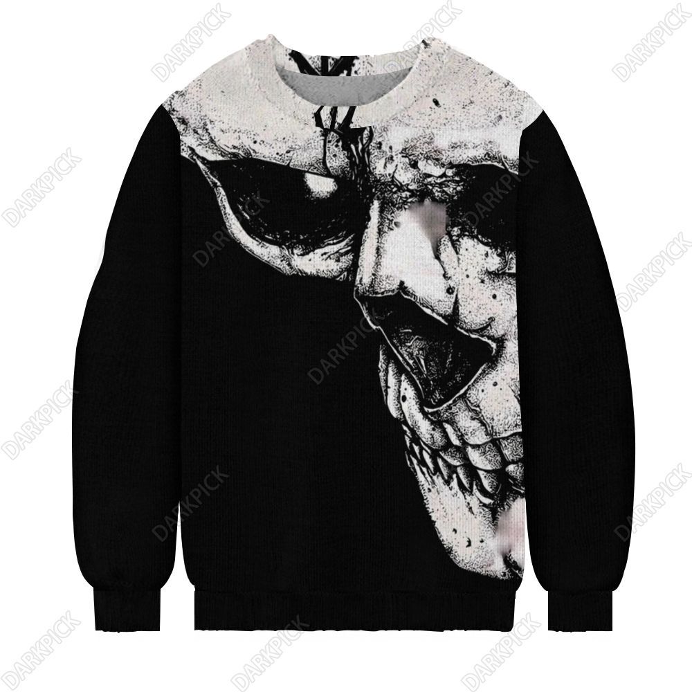 Men's Skull Print Casual Knit Crew Neck Sweater